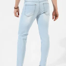 Campus Sutra Sky Blue Regular Fit Distressed Jeans image 2