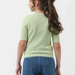 VERO MODA GIRL Green Self Design Top image 2
