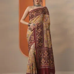 Libas Mustard Floral Print Saree With Unstitched Blouse-image-49
