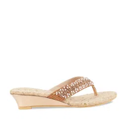 Rocia by Regal Champagne Gold Thong Wedges image 2