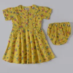 Bella Moda Kids Yellow Floral Print Fit & Flare Dress with Bloomers-image-16