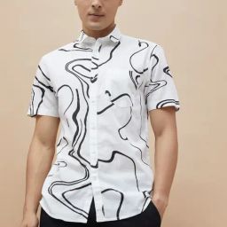 Code By Lifestyle White Cotton Regular Fit Printed Shirt-picture-21