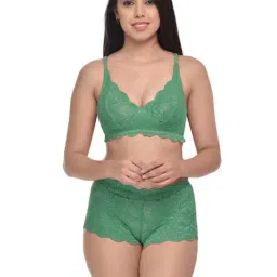 AROUSY Green & Brown Self Pattern Bras & Panties Set - Pack Of 2 image 2