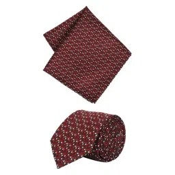 Peter England Maroon Woven Tie With Pocket Square-image-16