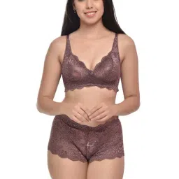 AROUSY Green & Brown Self Pattern Bras & Panties Set - Pack Of 2 image 5