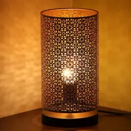 ExclusiveLane Moroccan Shimmer Hand Etched Iron Table Lamp (12 Inch, White)-picture-10