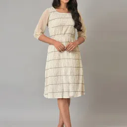 Aurelia White Cotton Self Pattern A-Line Dress-image-32