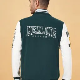 People by Pantaloons Green Regular Fit Printed Bomber Jacket image 2