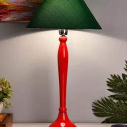 Homesake Red Royal Ovoid Aluminium Table Lamp With Green Cone Shade (Bulb Included) - Set of 1 image 1