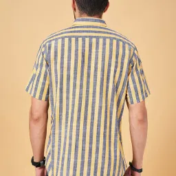 Byford by Pantaloons Mustard Yellow Cotton Slim Fit Striped Shirt image 2