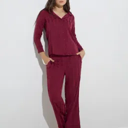 Wunderlove by Westside Wine Self-Striped Shirt with Pyjamas Set-picture-25