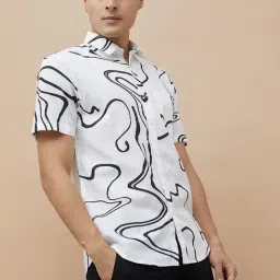 Code By Lifestyle White Cotton Regular Fit Printed Shirt image 3