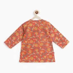 Campana Kids Orange & Mustard Floral Print Full Sleeves Kurta with Dhoti image 2