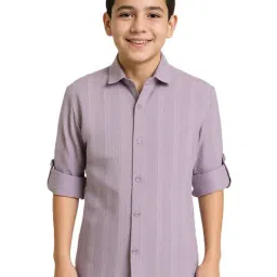 CHARCHIT Kids Magenta Cotton Striped Shirt-image-5