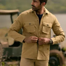 Andamen Escape Khaki Regular Fit Solid Jacket-image-95
