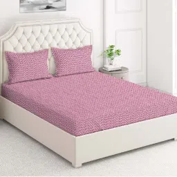 Layers Firenze Purple Cotton 140 TC Double Size Bed Sheet with Pillow Cover image 2