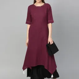 Myshka Maroon A Line Kurta image 4