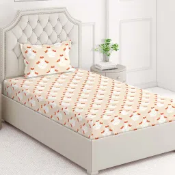 Layers Firenze Beige Cotton 140 TC Single Size Bed Sheet with Pillow Cover image 2