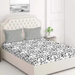 Layers Illuminating Homes Grey Cotton 150 TC King Size Bed Sheet with Pillow Cover image 2