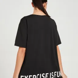 Styli Exercise is Fun Back Slogan Print Loose Fit Activewear T-shirt image 2