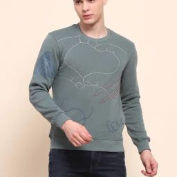 Camla Dusty Green Cotton Regular Fit Printed Sweatshirt-picture-10