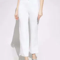 Globus Women White Solid Mid Rise Straight Fit Stretchable Trousers-picture-17