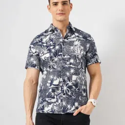 celio* Black Regular Fit Printed Cotton Shirt-image-73