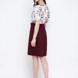 Latin Quarters White & Maroon Floral Print A Line Dress image 2