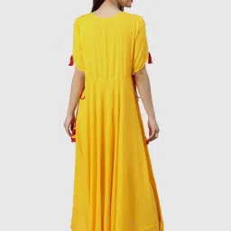 YASH GALLERY Yellow Embroidered High Low Kurta image 2