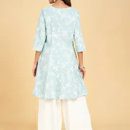 Rangmanch by Pantaloons Blue Cotton Printed A Line Kurta image 2