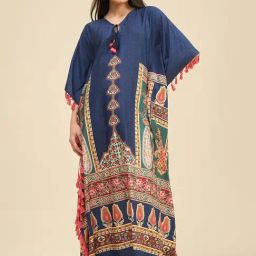 The Kaftan Company Blue Regular Fit Printed Kaftan Night Dress-picture-14