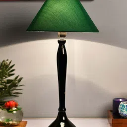 Homesake Glossy Black Royal Ovoid Aluminium Table Lamp with Green Cone Shade (Bulb Included) image 1
