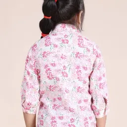 Kiddopanti Girls White Full Sleeves Floral Printed Coller Neck Top image 2