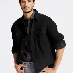 Andamen Denim Black Regular Fit Solid Jacket-image-29