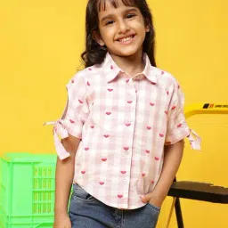 Tales & Stories Kids Pink & White Cotton Chequered Top-picture-33