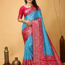 Saree Mall Light Blue Silk Self Saree with Blouse Piece-image-16