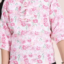 Kiddopanti Girls White Full Sleeves Floral Printed Coller Neck Top image 5