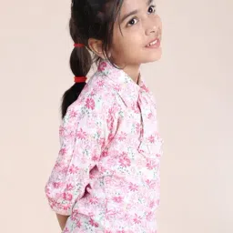 Kiddopanti Girls White Full Sleeves Floral Printed Coller Neck Top image 3