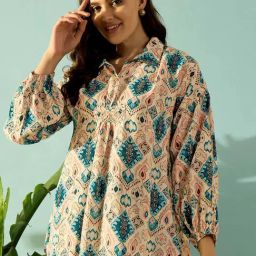 The Kaftan Company Beige & Blue Printed Shirt-picture-41