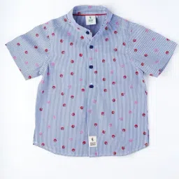 zach and kiki ZACH &KIKI Boys Blue Woven Striped Shirt-picture-32