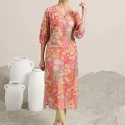 Libas Peach Straight Fit Floral Print Kurta image 3