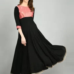 Myshka Black Woven Pattern Straight Kurta image 1