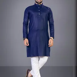 Attigo Navy Blue Cotton Blend Kurta Sets-image-9