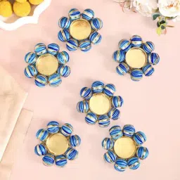 Nestasia Handmade Blue Beaded Metal Tea Light Candle Holders Diya Rangoli for Decoration (Set of 6)-picture-23