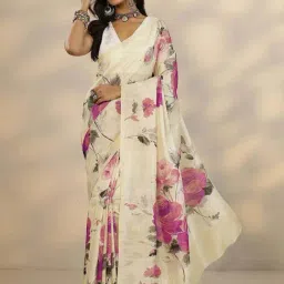 Libas Off White Floral Print Saree With Unstitched Blouse-picture-47