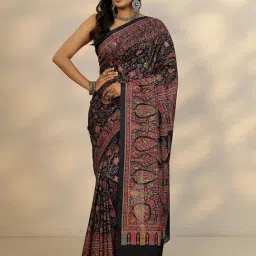 Libas Black Floral Print Saree With Unstitched Blouse-image-86