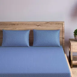 Trance Home Linen Blue Geometric 300 TC Single Bedsheet with 2 Pillow Covers image 2