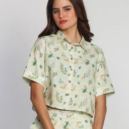 Zink London Green Floral Print Crop Shirt-picture-1