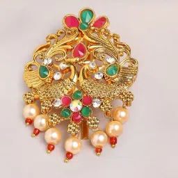 OOMPH Red Maroon & Green Stones Ethnic Peacock Design Hair Bun Pin Juda Pin-image-34