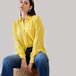 The Kaftan Company Yellow Linen Solid Shirt image 5